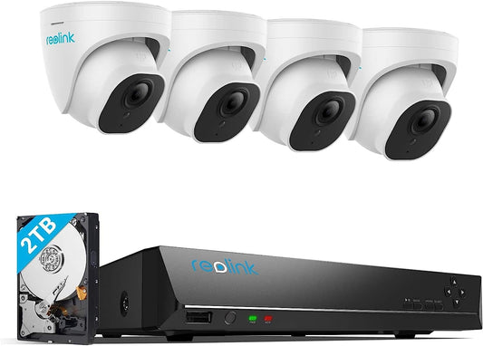 Reolink 4K Kit Cámaras de Vigilancia PoE H.265, 4X 8MP Detección de Personas/Vehículos Cámaras IP PoE Exterior y 8CH NVR con 2TB HDD para Grabación 24/7, Vision Nocturna, Audio, Alertas, RLK8-800D4